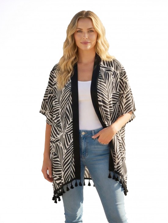 Summer Pattern Print Kimono W/ Tassel Detailing